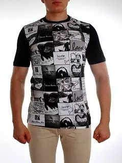 Стильная и удобная футболка из хлопка с черно-белым газетным принтом Don Jose 94641 черный распродажа